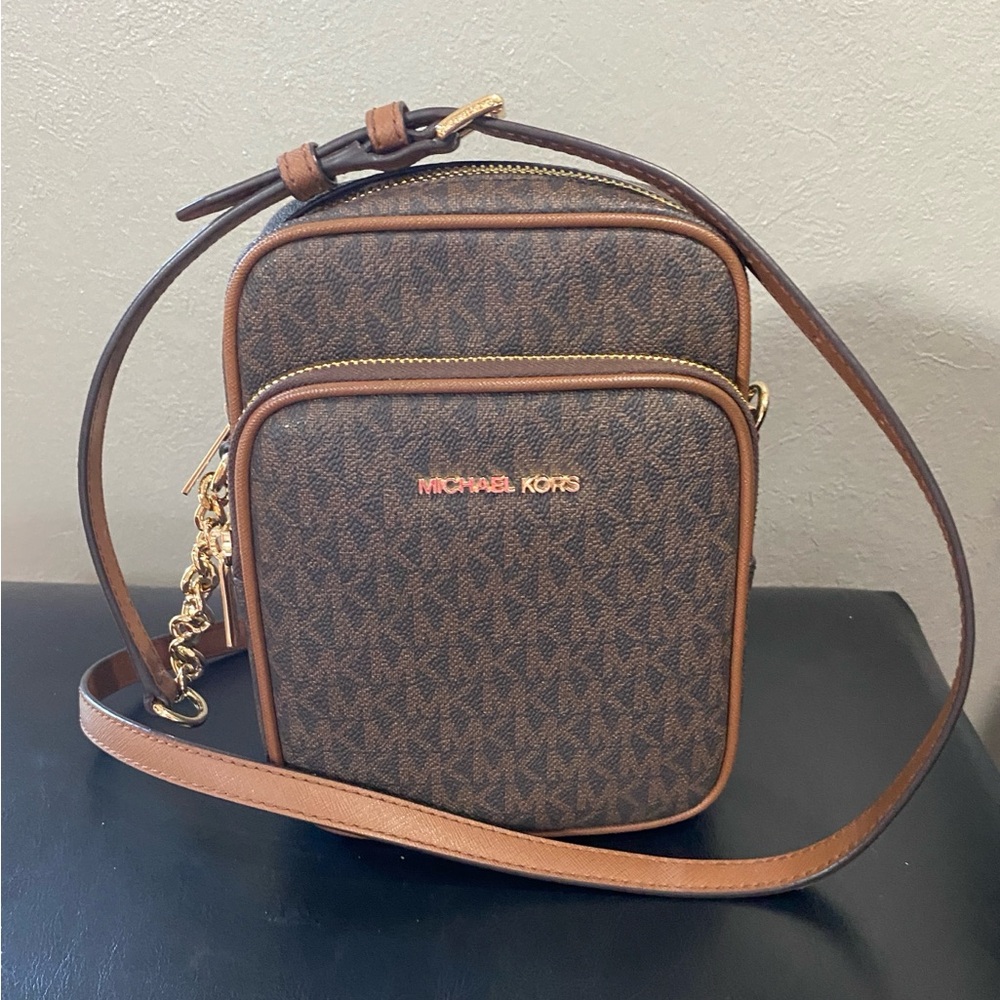 Michael Kors Tan and Brown Crossbody Bag